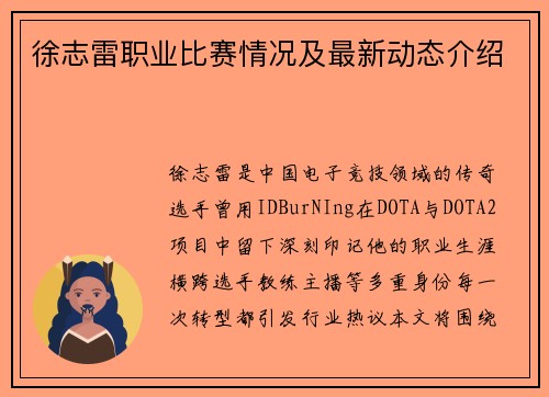 徐志雷职业比赛情况及最新动态介绍