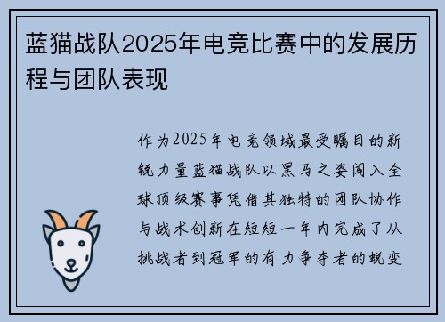 蓝猫战队2025年电竞比赛中的发展历程与团队表现
